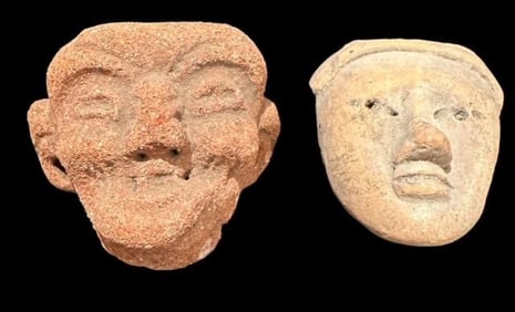 Lot of Two Pre-Columbian Carved Faces 300 CE