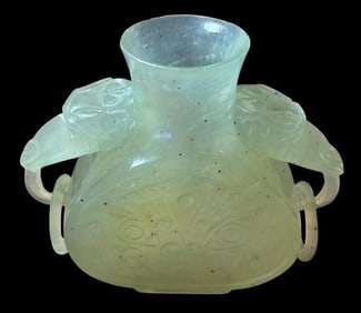 Antique Chinese Xi Jade Vase With Carved Elephant Handles