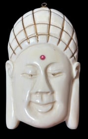 Chinese Bone Dehua Pendant with Ruby and Gilt Gold Inlay