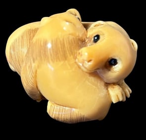 Signed Japanese Entwined Bears Okimono