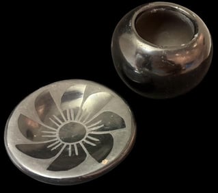 Lot of Two 1940's Santa Clara Pueblo Blackware Pottery