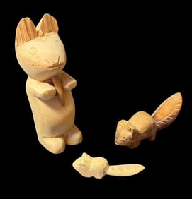 Lot of Three Hand Carved Wooden Animal Figures