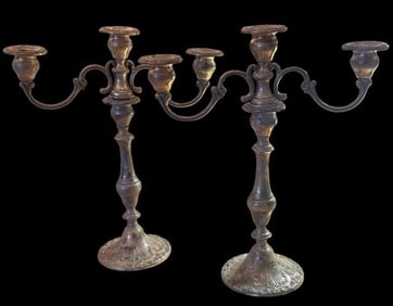 Pair of Gorham Sterling Three Candle Candelabras