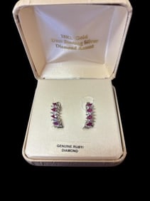 Authentic Ruby and Diamond Pierced Sterling Earrings