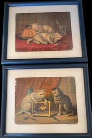 Lot of Two Antique 1878 Framed Cards - "Going for the Birds" and "Dissipation"