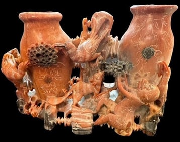 Antique Carved Soapstone Chinese Vase