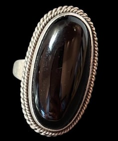 Native American Navajo Signed Artie Yellowhorse Onyx and Sterling Ring