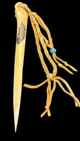 Native American Signed and Etched Antler/Bone Awl