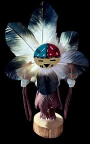 Native American Hand Carved and Painted Sun Face Kachina Signed