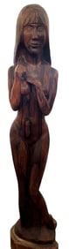 Hand-Carved Exotic Wood Female Statue by Leon Brown