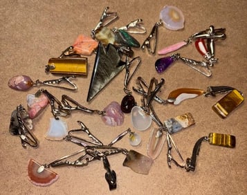 Lot of Polished Stone Tie Clips and Tie Bars