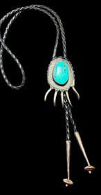 Sterling and Turquoise Bear Claw Design Bolo Tie