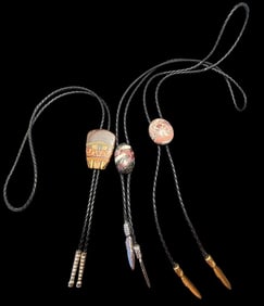 Lot of Three Wood and Stone Bolo Ties