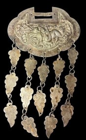 Old Silver Tibetan Silver Text Lock Pendant