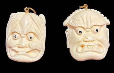 Pair of Bone Barong Chinese Pendants