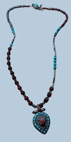 Tribal Middle Eastern Sterling Pendant and Turquoise Necklace