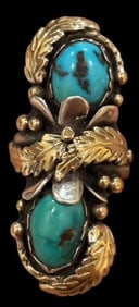 Native American Navajo Signed Carl Luthy 14K, Turquoise and Sterling Ring