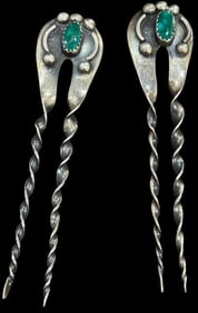 Pair of Turquoise and Silver Hairpins