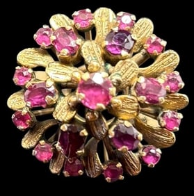 Vintage 14K Gold and Ruby Cocktail/Harem Ring Iranian Ca. 1970s