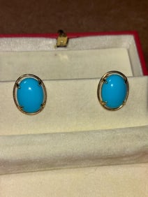 14K Gold Gumps Persian Turquoise Pierced Earrings