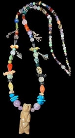 Native American Carved Stone Animal Fetish Necklace