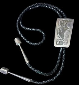 Native American Navajo Yei Dancer Bolo Tie Signed BCT Floyd Becenti