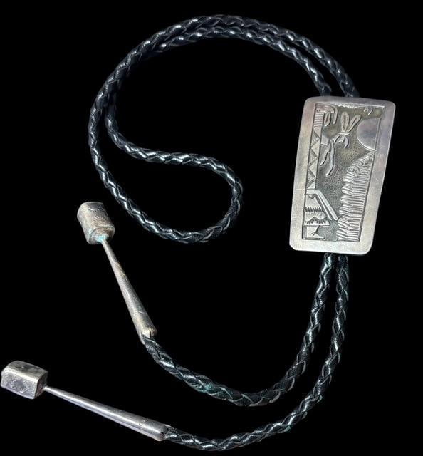 Native American Navajo Yei Dancer Bolo Tie Signed BCT Floyd Becenti (1 of 2)