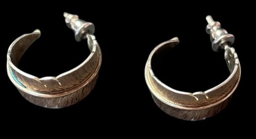 Native American Isleta Pueblo Sterling Earrings Signed Michael Kirk