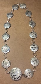 Native American Navajo Signed Sterling Concho Belt