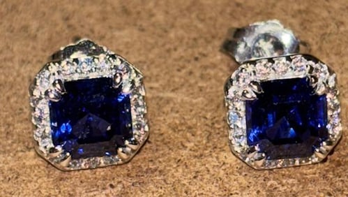 Blue Stone in Sterling Pierced Earrings