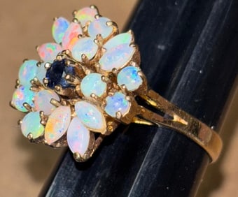 14K Gold and Opal Cluster Ring