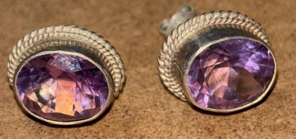 Sterling and Amethyst Pierced Earrings