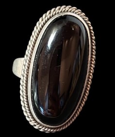 Native American Navajo Signed Artie Yellowhorse Onyx and Sterling Ring