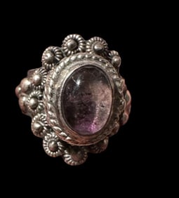 Taxco Mexico Stone Ring with Hinged "Poison Ring" Opening