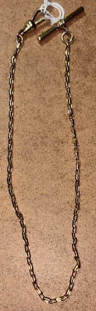 Gold Plate Pocket Watch Chain: Gold plated pocket watch chain. Measures 12".
