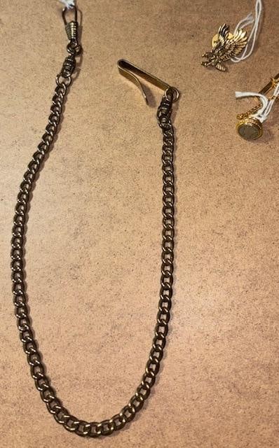 Lot of Three Men's Jewelry Pieces Watch Chain, Tie Pin and Lapel Pin (1 of 3)