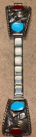 Native American Navajo Sterling, Coral and Turquoise Watch Band