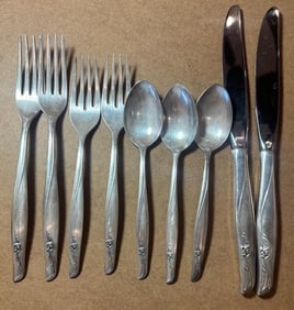 Eight Piece Sea Rose Sterling Flatware Set by Gorham