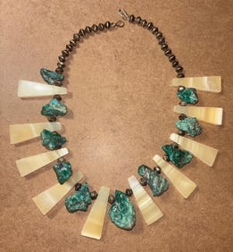 Native American Calcite and Malachite Sterling Necklace