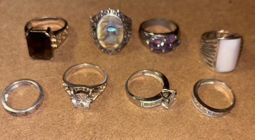 Lot of Eight Sterling Rings