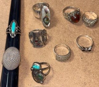 Lot of Nine Assorted Sterling Rings