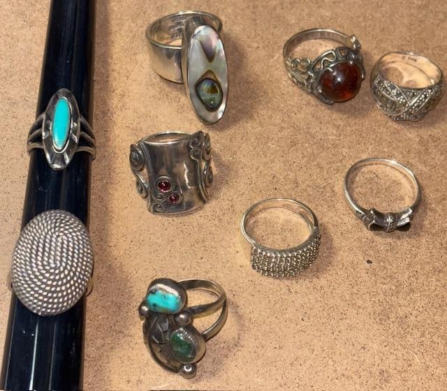 Lot of Nine Assorted Sterling Rings (1 of 3)