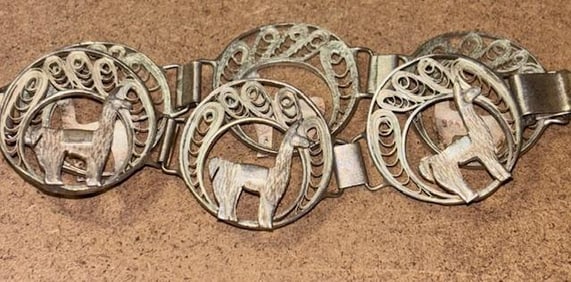 Mexican Filigree Silver Wire Bracelet with Alpacas