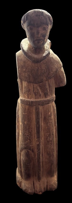 1880's Wood Carved Religious St. Francis Santos: Antique wood hand carved religious Santo statue, Saint Francis. 10" tall, Circa 1850-1880.