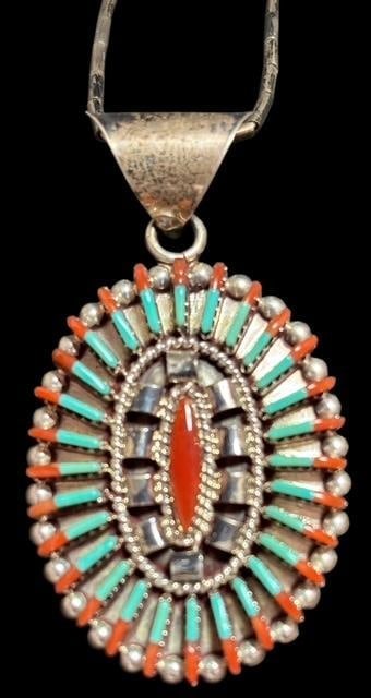 Native American Zuni Signed Ed C Sterling Pendant Necklace (1 of 2)