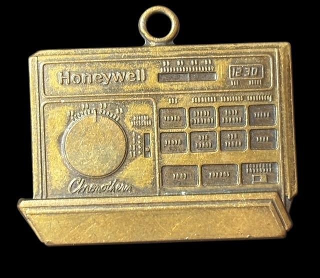 Honeywell Advertising Chronotherm Brass Charm Fob: Honeywell Advertising Chronothermal brass charm fob. 1.5" x 1".