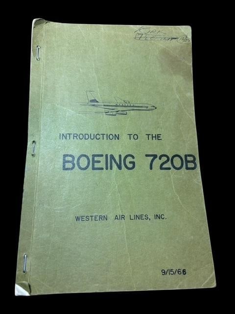 1966 Western Airlines "Introduction to the Boeing 720B Aircraft" Booklet: Training manual booklet 1966 Western Airlines Introduction to the Boeing 720B aircraft, staple bound 8.5" x 5.5"