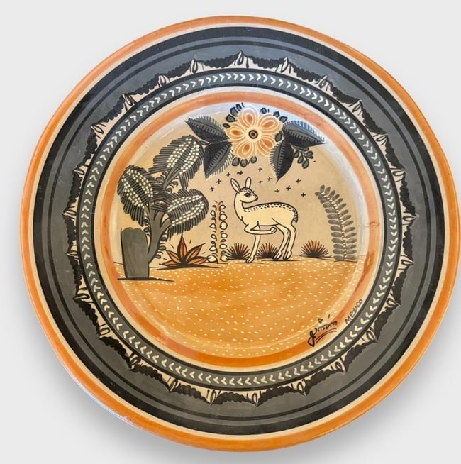 Mexican Hand Painted Wall Plate Folk Art jimon signed tonala (1 of 3)