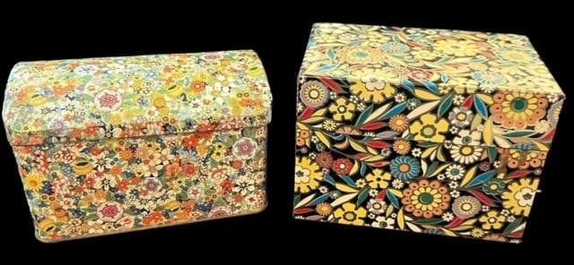 Lot of Two Mid Century Floral Decorative Tin Boxes J. Chein and Co. and England (1 of 6)
