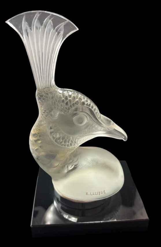original ca 1928 Lalique Peacock Hood Ornament (1 of 5)